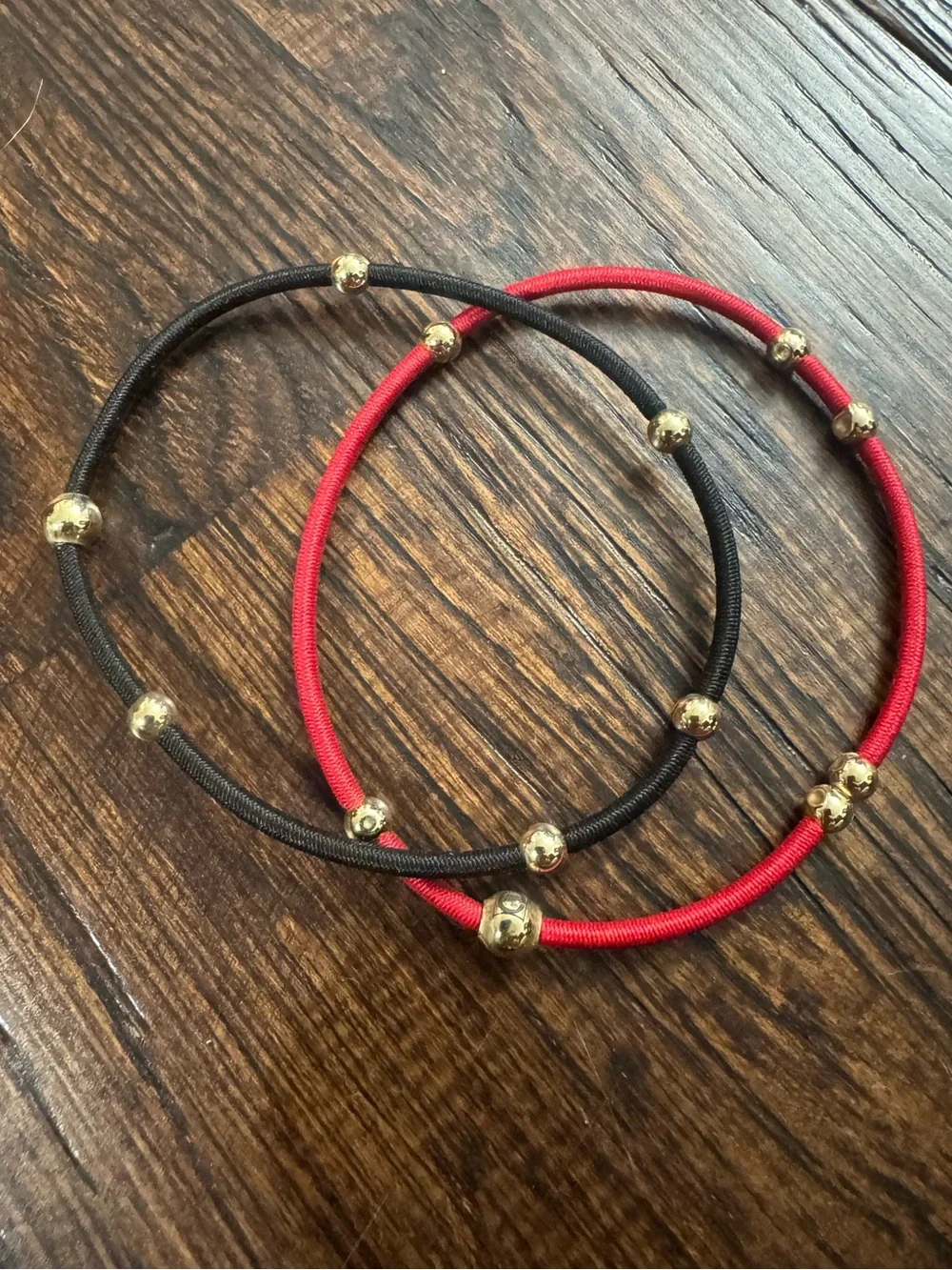 Enewton essentials Two Elastic Gold Bead Bracelets Hair Ties Red and Black